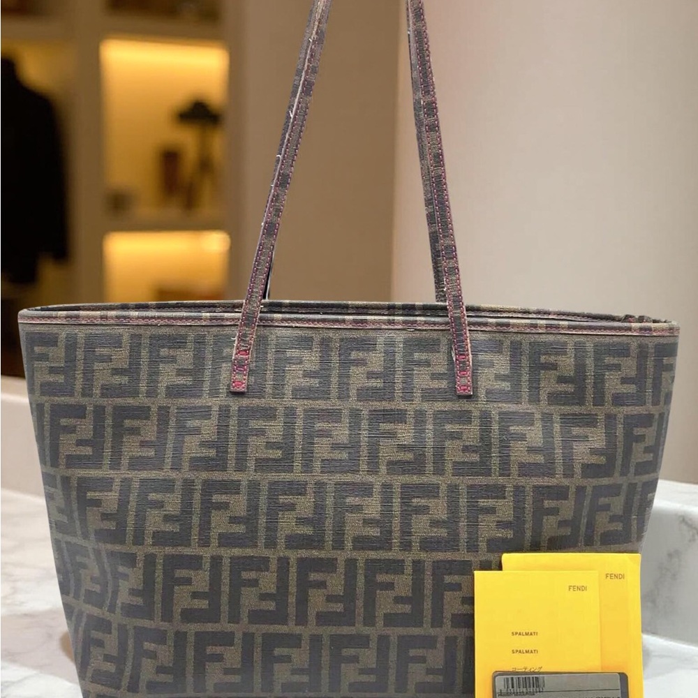 Fendi Zucca Pattern Black x Dark Brown Tote Bag